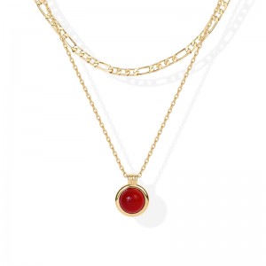 هونغدي قلادة الوئام الذهبي الطبقات 1-----عقد بطبقات مطلي بالذهب عيار 14 قيراط للنساء قلادة من الأحجار الكريمة على شكل سلسلة فيجارو من العقيق، أفينتورين أخضر، قلادة بطبقات من الملكيت