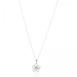 قلادة قلادة زهرية رقيقة قلادة على شكل زهرة من أحجار كريمة أصلية أو مصنوعة من الأحجار الكريمة مع سلسلة من الفضة الإسترليني، 18